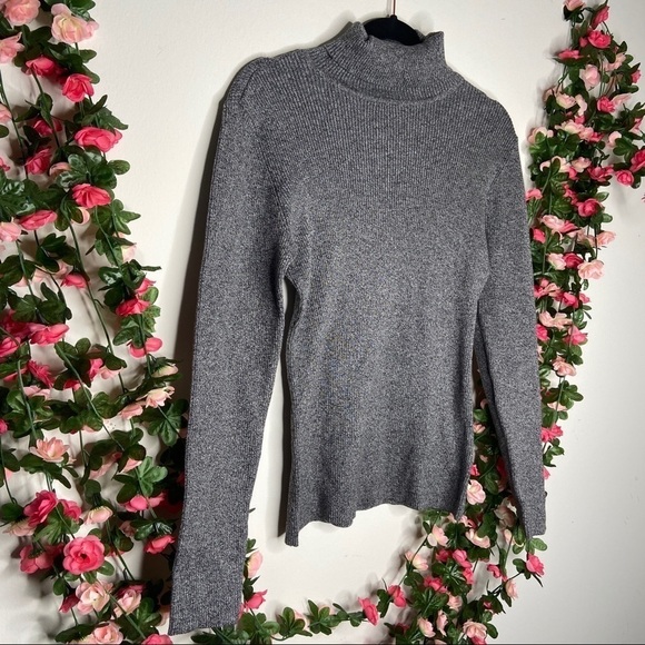 Style & Co Gray Metallic Turtleneck Sweater Medium Work Office Business Casual - Picture 2 of 6